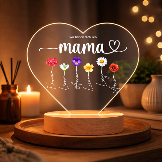 "Mein Garten" - Personalisiertes Nachtlicht (inkl. Holzfuß)