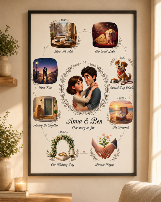 Love Story Map — framed poster on wall
